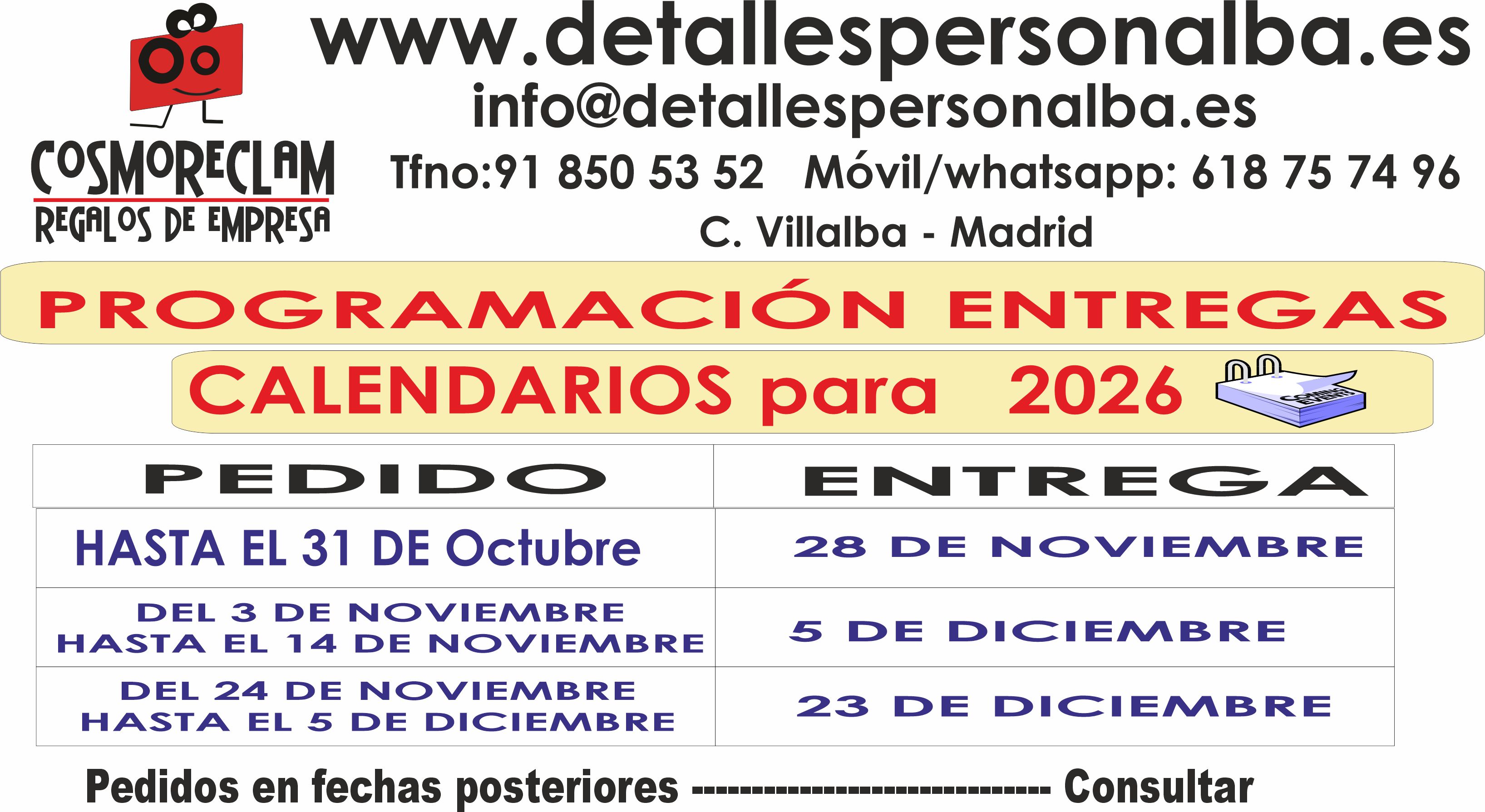 Programacion entregas calendarios y lotes